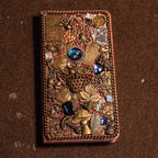Isolde Bluevale – Handmade Magic Journal with Blue Gem, Owl, Postcard and Mushroom Charms. BrassBound Pages