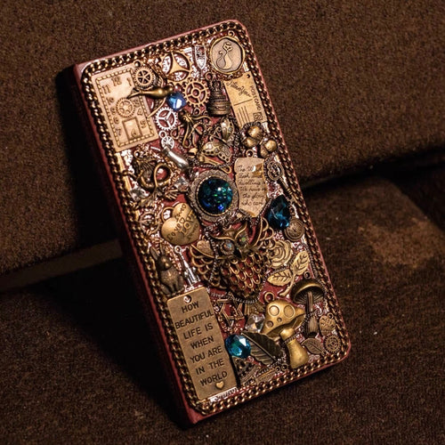 Isolde Bluevale – Handmade Magic Journal with Blue Gem & Owl Charm. BrassBound Pages